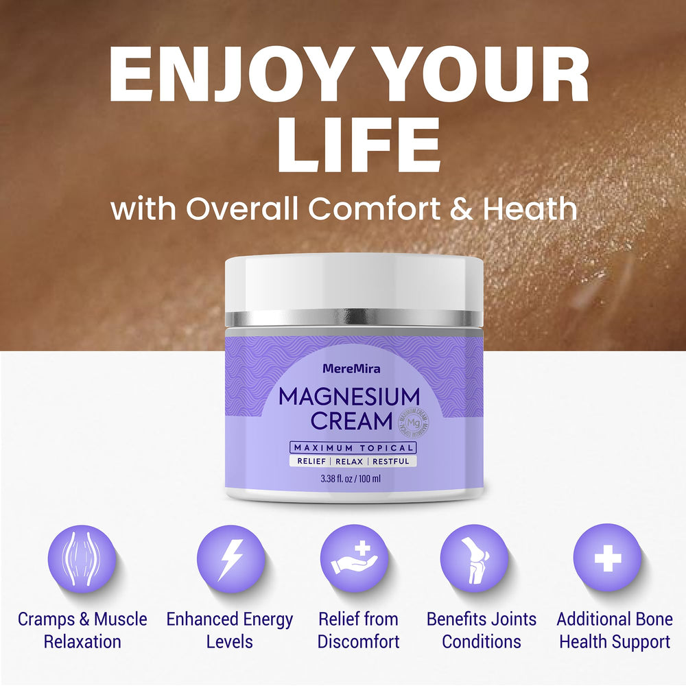 MereMira Magnesium Cream demonstrating skin absorption and gentle hydration.
