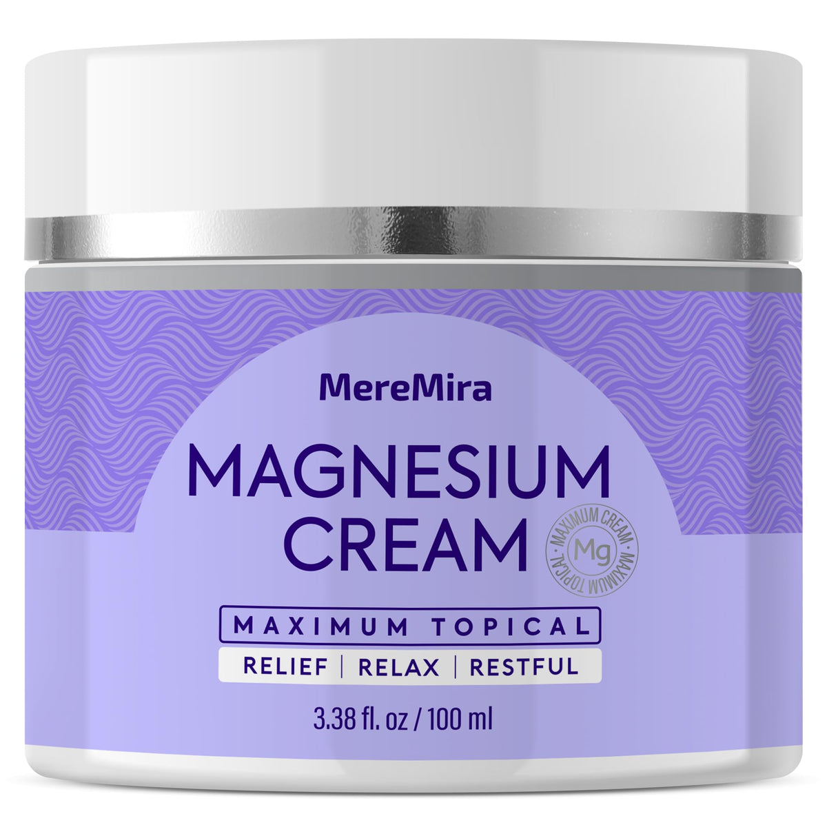 MereMira Magnesium Cream bottle showing sleep support and relaxation benefits.