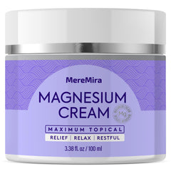 MereMira Magnesium Cream bottle showing sleep support and relaxation benefits.