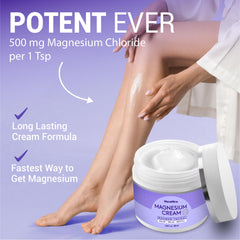 Close-up of MereMira Magnesium Cream texture, emphasizing quick absorption.