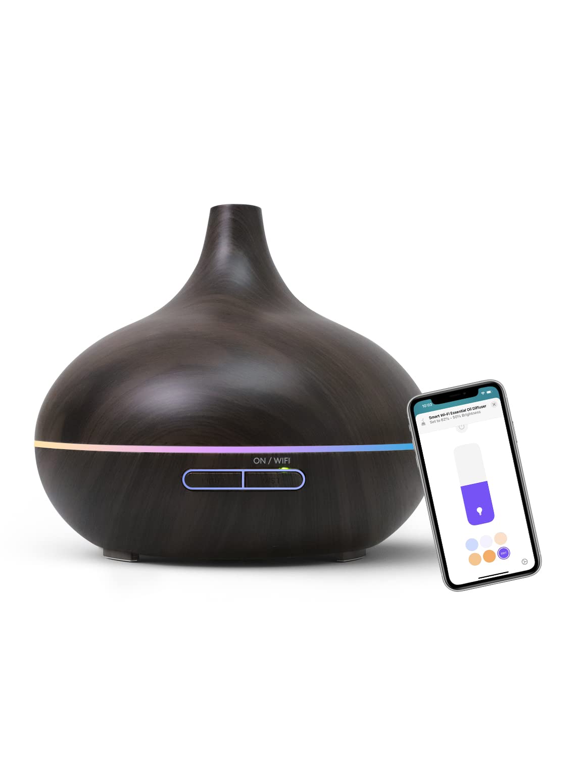 Meross diffuser front view with soft glow, ideal for relaxing ambience.