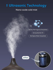 Meross diffuser side view with visible mist for bedroom relaxation.