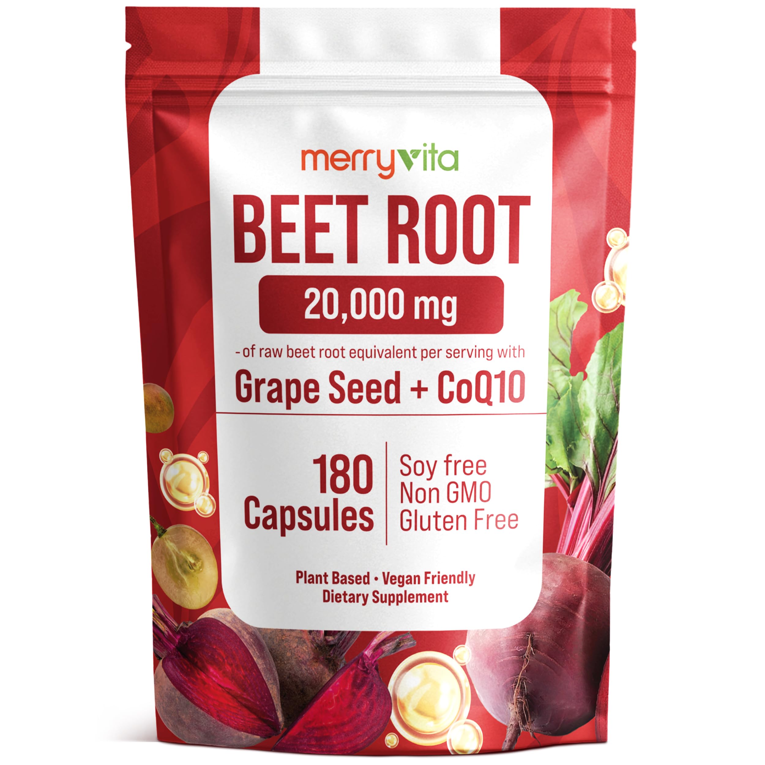Merry Rooth MERRY VITA Beet Root Capsules with CoQ10 & Grape Seed – Blood Pressure ...