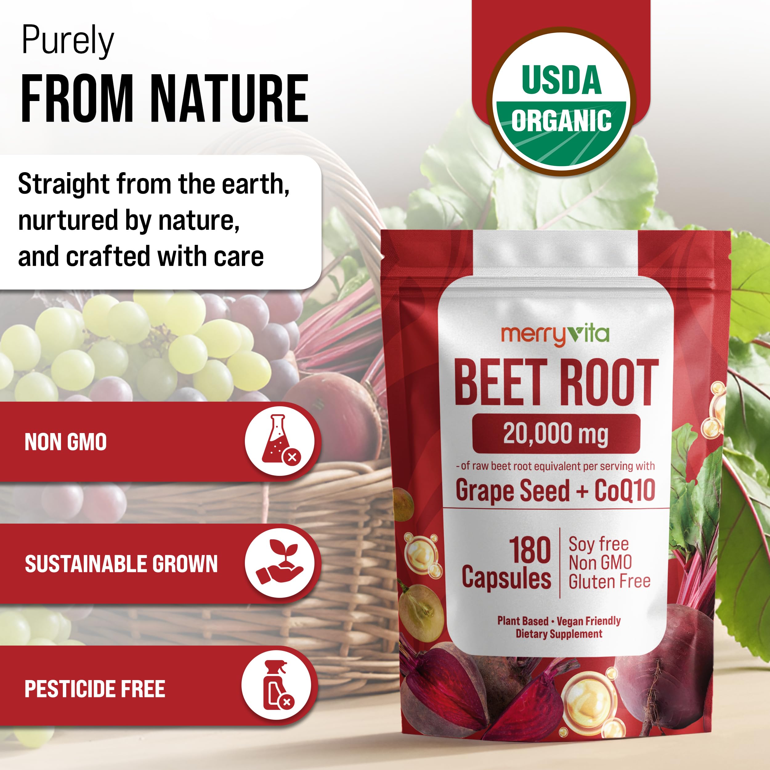 Grape seed extract highlight on MERRY VITA Beet Root Capsules for circulation support