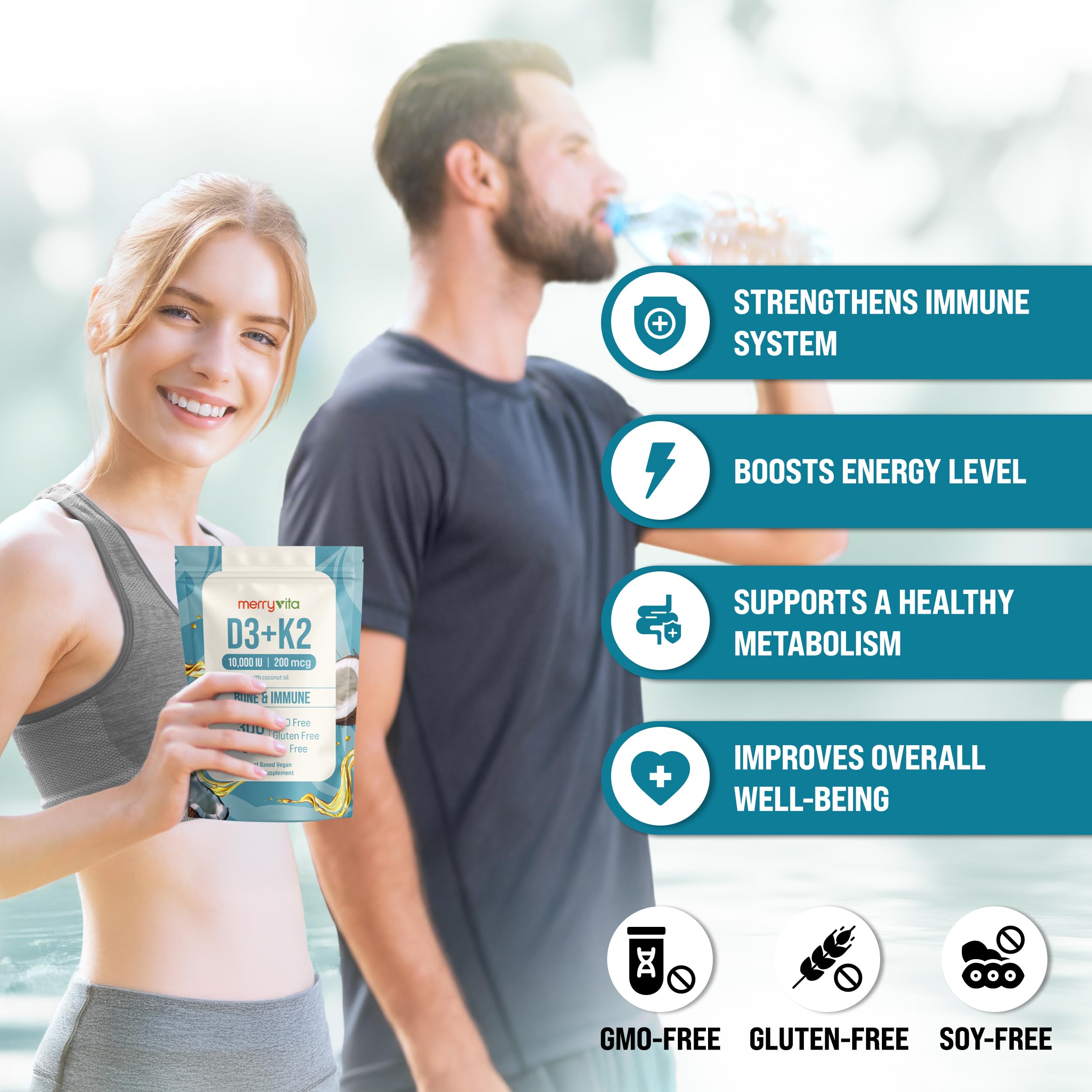 MERRY VITA D3 K2 softgels bone health graphic illustration