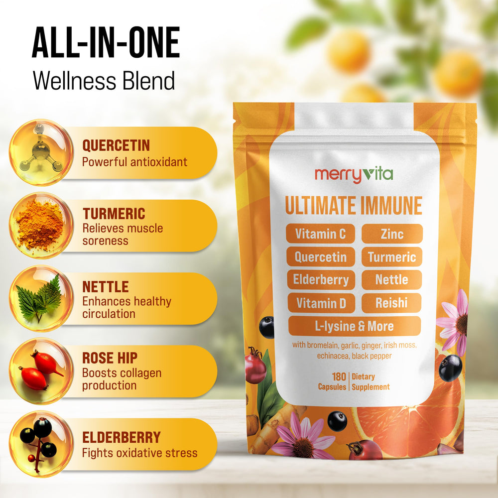 MERRY VITA Liposomal Vitamin C 1000mg capsules closeup shows capsules