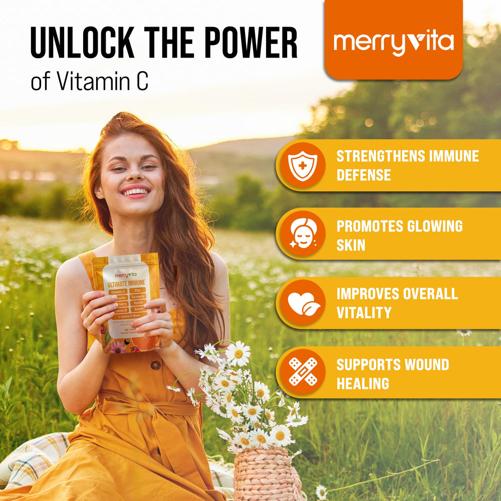 MERRY VITA Vitamin C absorption diagram illustrating liposomal delivery