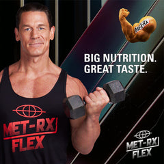 MET-Rx Big 100 Colossal bar cross-section reveals texture and protein blend.