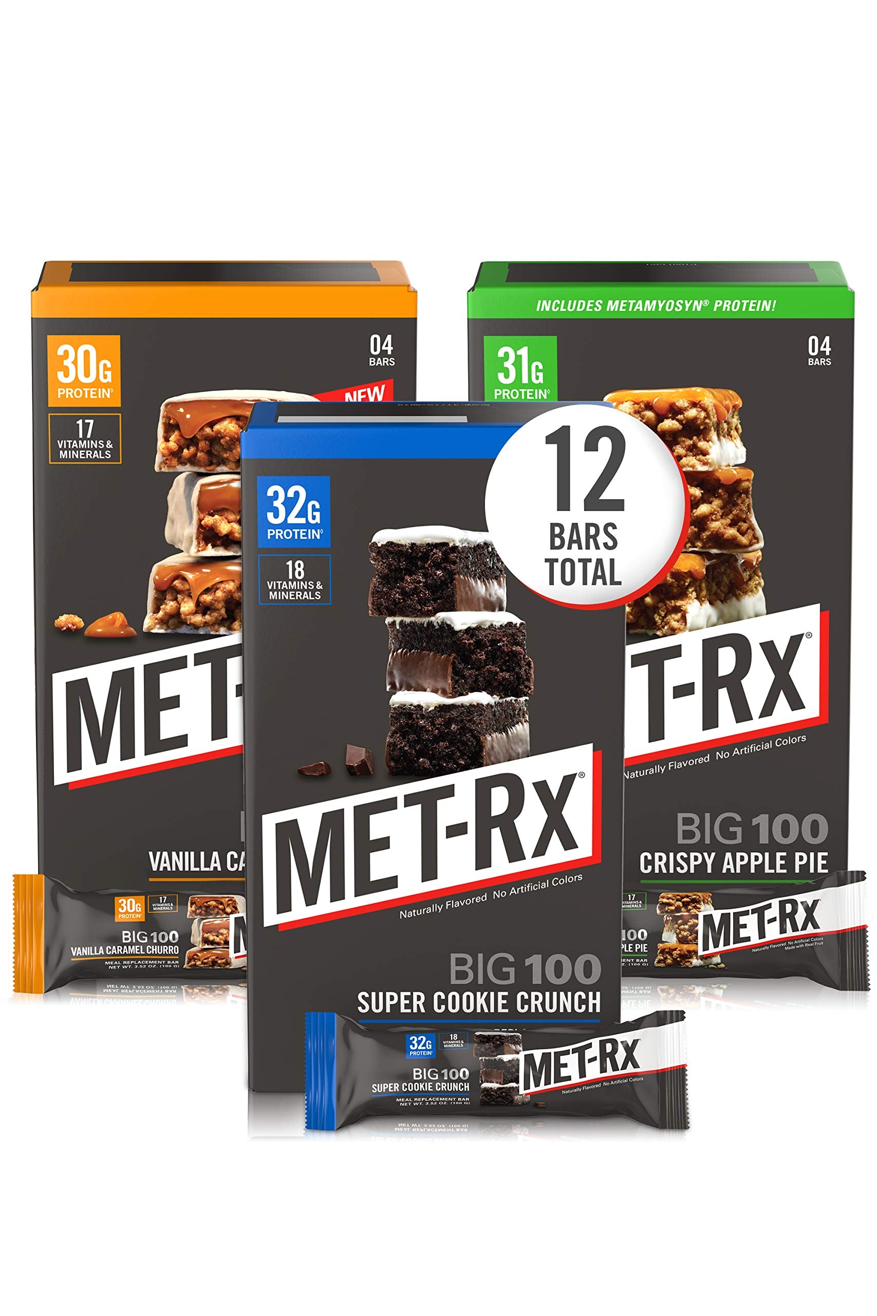 MET-Rx Big 100 Colossal variety pack with Super Cookie Crunch, high-protein snack