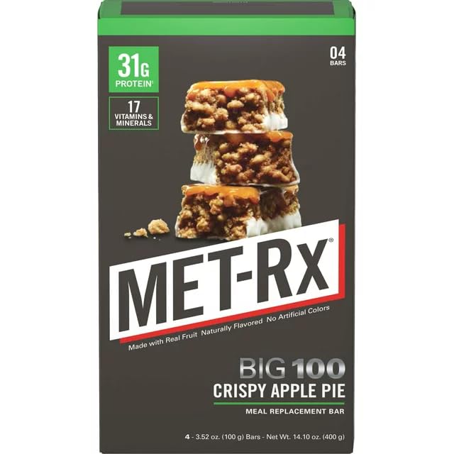A Met-Rx Big100 Apple Pie bar ready to fuel workouts on the go.