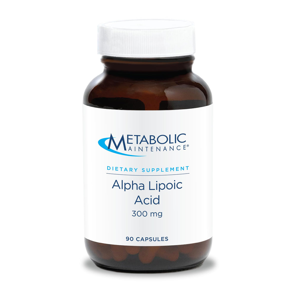 Metabolic Maintenance Alpha Lipoic Acid bottle on counter showing daily antioxidant support