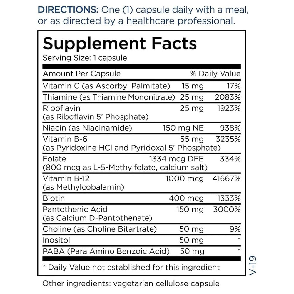 Metabolic Maintenance B-Complex front label emphasizing product details