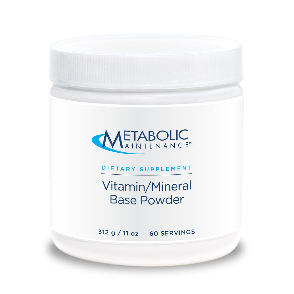 Metabolic Maintenance base powder bottle shown, supports daily wellness with a convenient drinkable multivitamin.