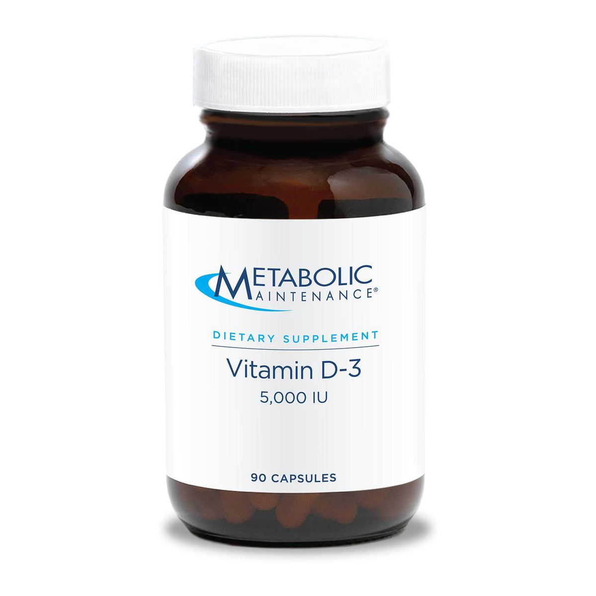 Metabolic Maintenance Vitamin D3 5000 IU bottle front highlights high-potency D3 for bone support.