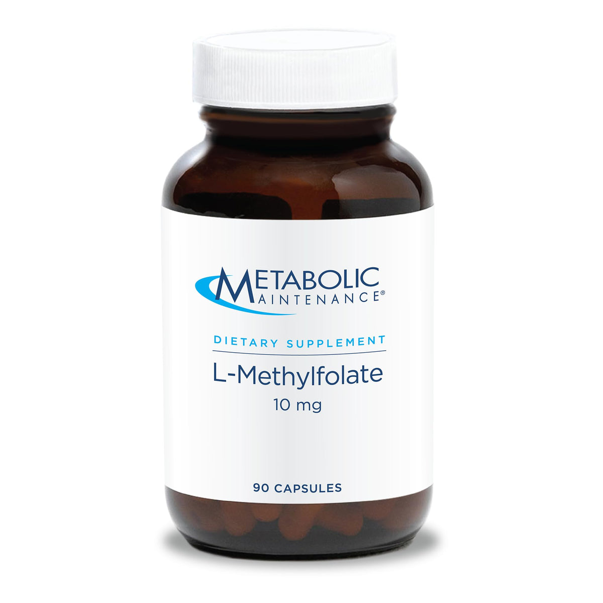 Metabolic Maintenance L-Methylfolate 10 mg bottle with label for daily use.