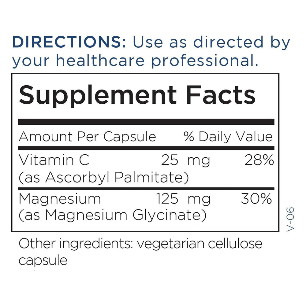 Metabolic Maintenance Magnesium Glycinate bottle with vitamin C note supporting overall wellness.