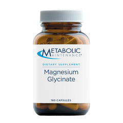 Metabolic Maintenance Magnesium Glycinate capsules bottle on white backdrop for daily calm.