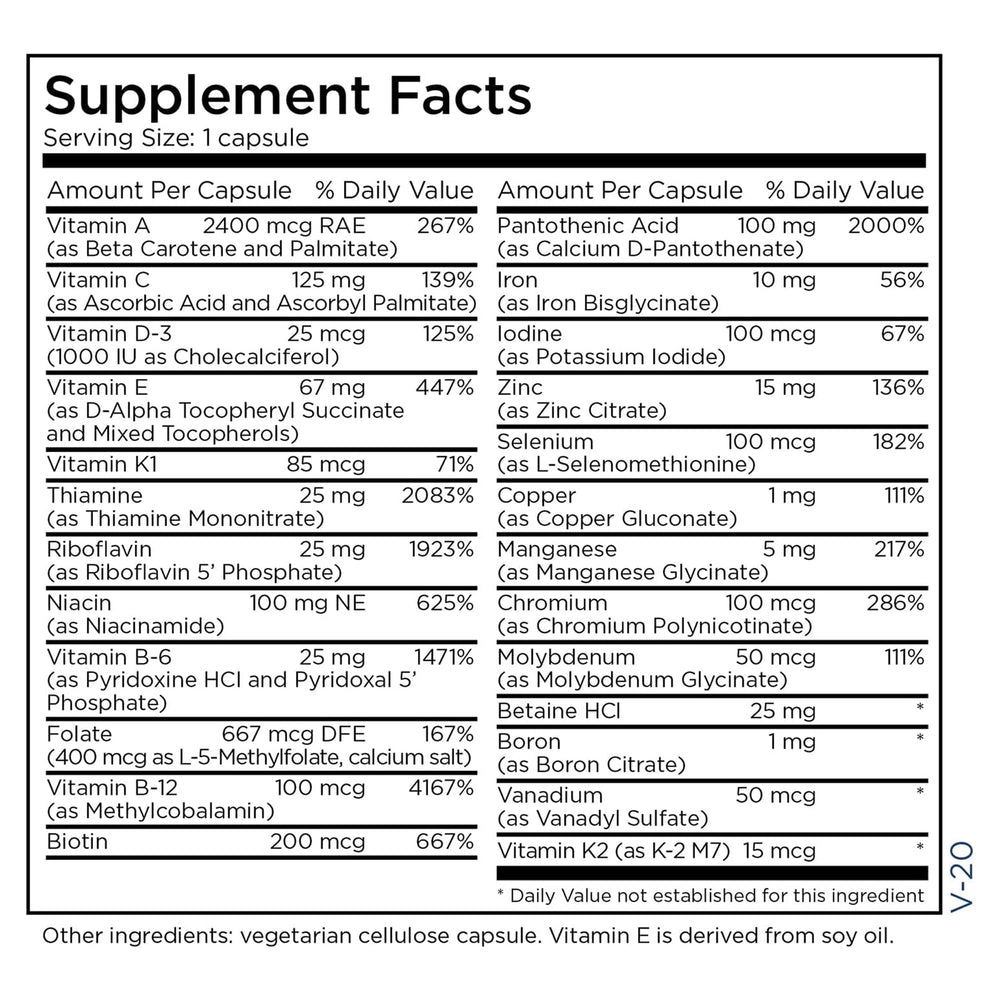 Metabolic Maintenance The Big One vitamins and minerals panel close-up for complete daily nutrition.