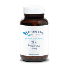 Metabolic Maintenance Zinc Picolinate 30 mg bottle showcases the high-absorption formula for daily immune support.