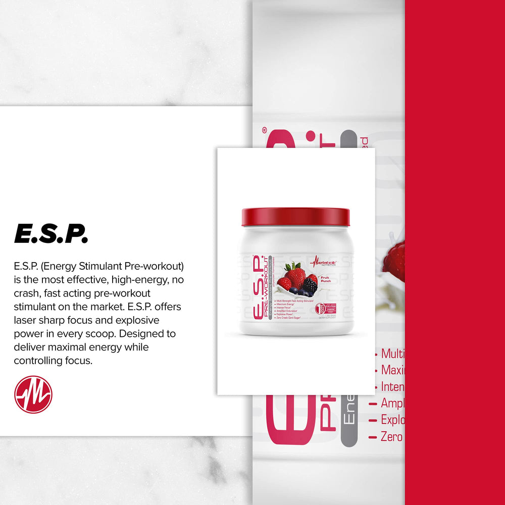 Metabolic Nutrition ESP dosing scoop in hand for dialing intensity.