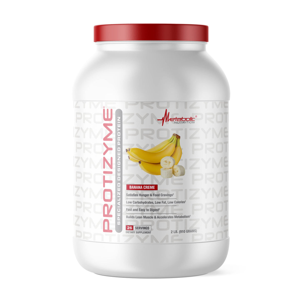 Metabolic Nutrition Protizyme whey Banana Creme bottle for on-the-go shakes.