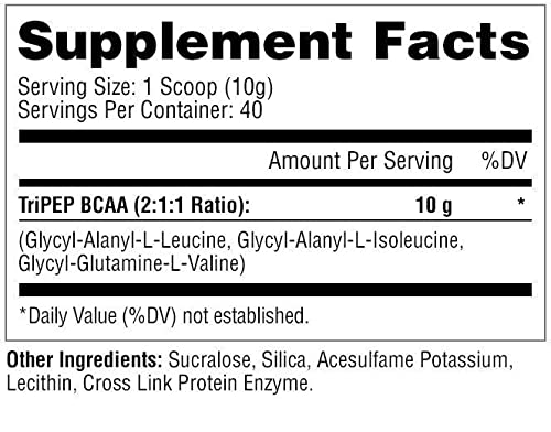 TRIPEP scoop beside grape BCAA powder for quick mixing during workouts.