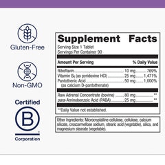 Metagenics Adrenogen bottle back label showing ingredients and allergen-free features