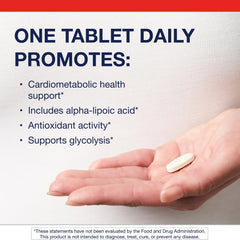 Metagenics Alpha-Lipoic Acid 300 mg bottle label clearly lists potency and vegan ingredients.