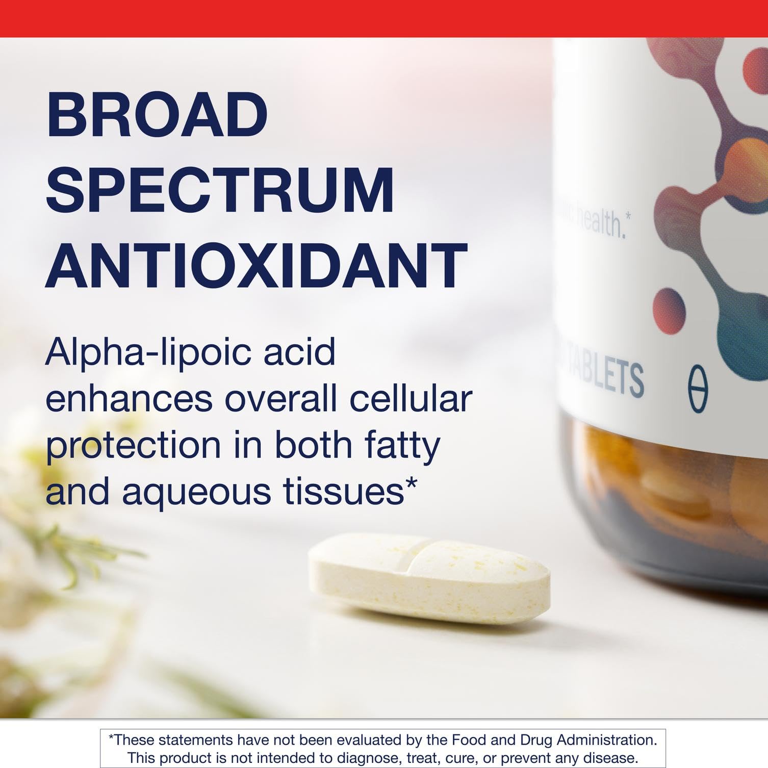 Metagenics Alpha-Lipoic Acid bottle side view with GMP-friendly packaging details.