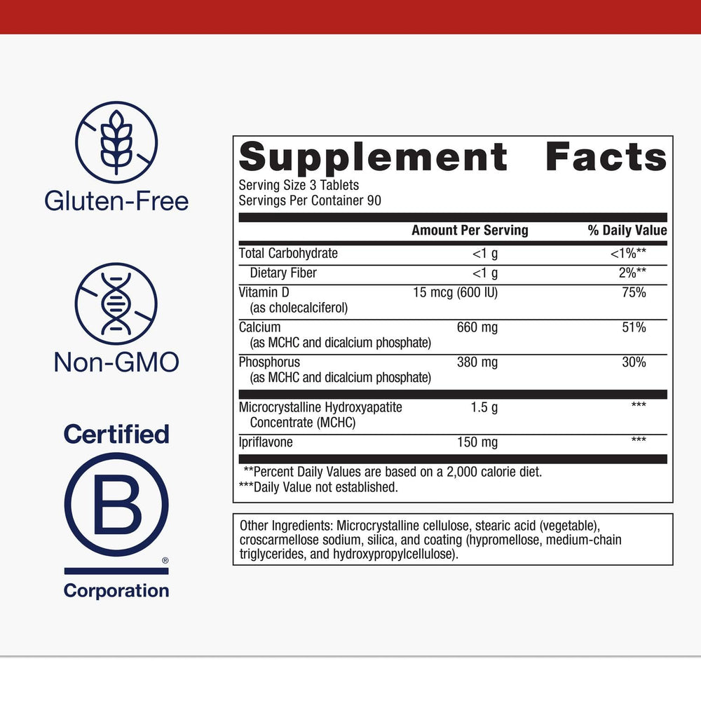 Tablets close-up of Bone Builder Prime showing the calcium complex