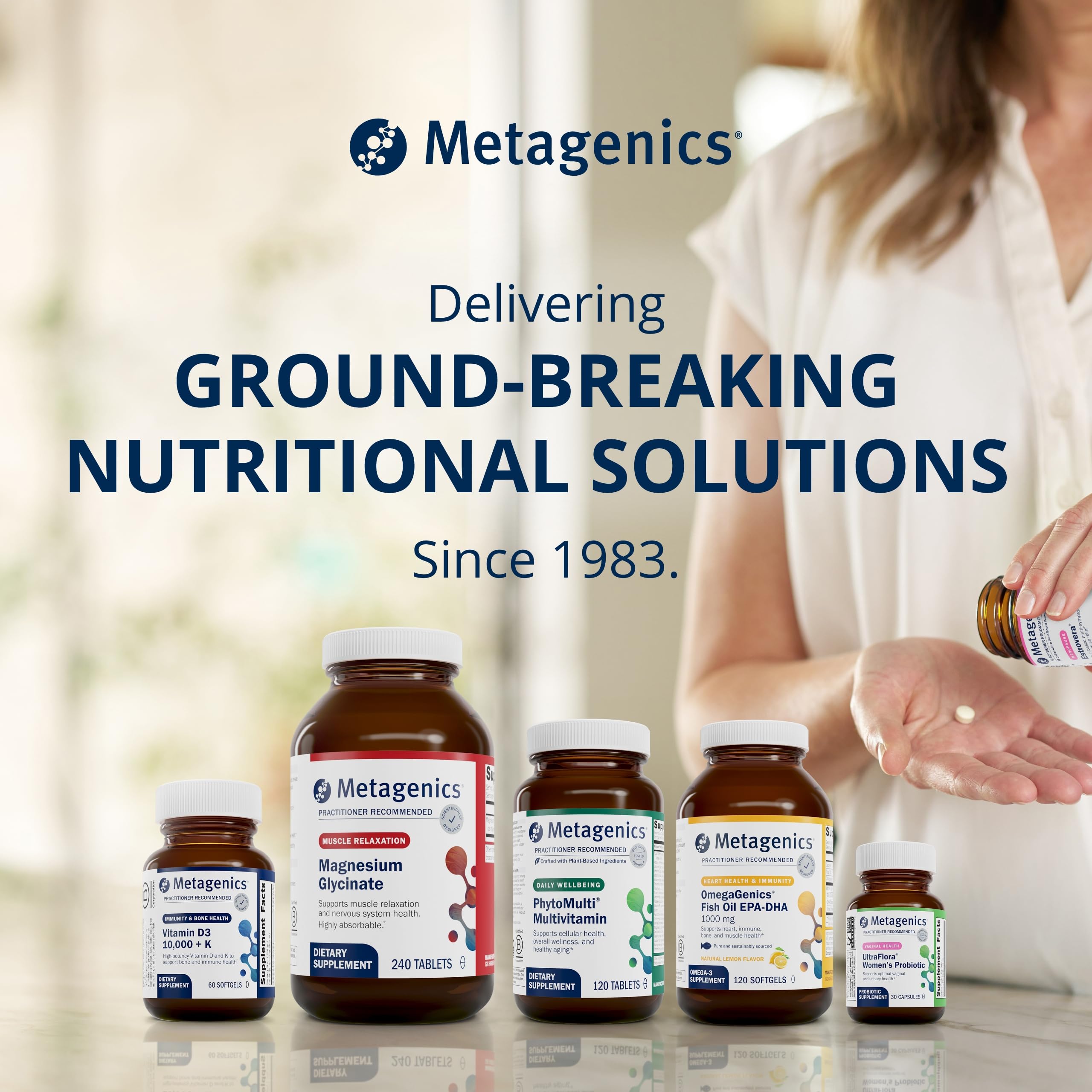 Metagenics box packaging shows bundle contents and easy-dose format