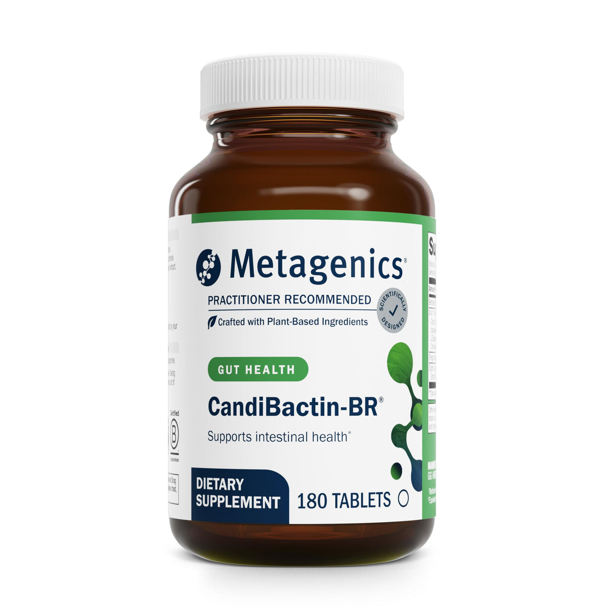 Metagenics CandiBactinBR bottle front for daily gut balance.