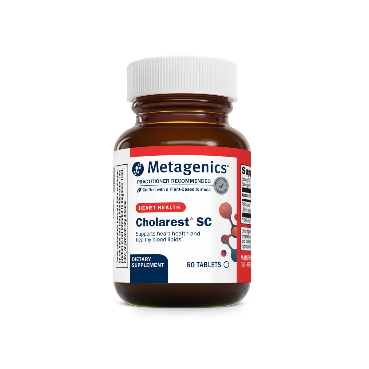 Metagenics Cholarest SC tablet front with 10 mg policosanol for blood flow support.