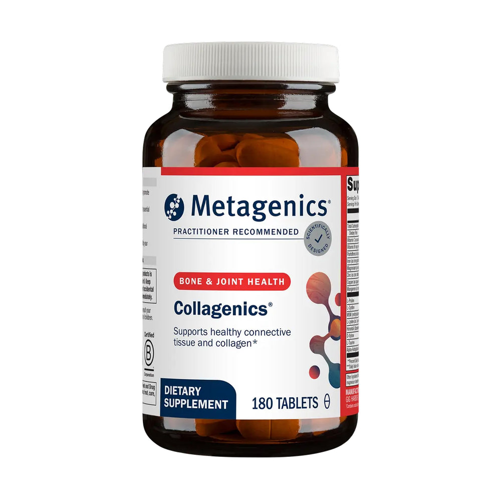 Metagenics Collagenics bottle front view for daily connective tissue support.