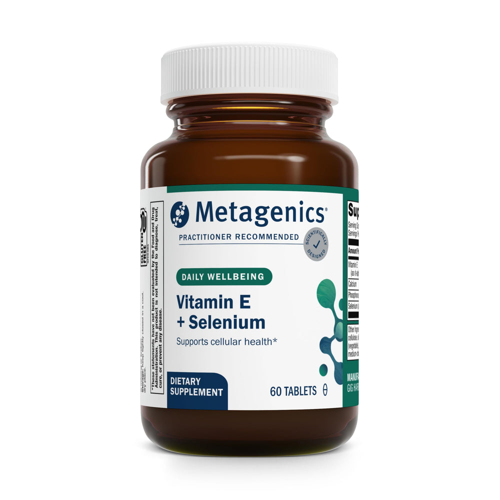 Metagenics E-400 Selenium bottle with gluten-free, vegetarian formula for antioxidant support.
