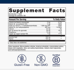Metagenics Hemagenics iron bottle back shows ingredients and gluten-free claim.