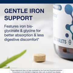 Close-up of Hemagenics iron tablets with gentle formulation.