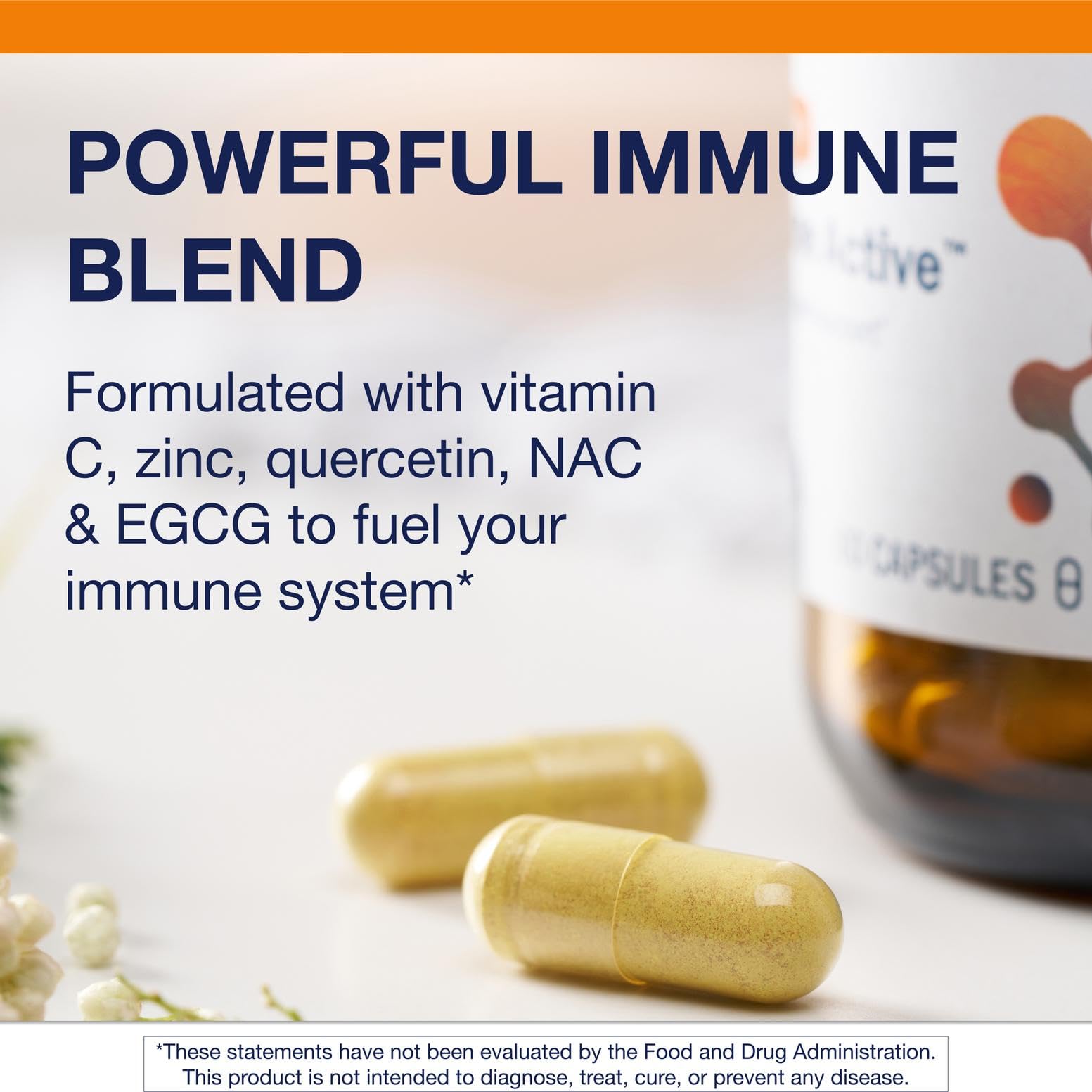 Serving size panel of Metagenics Immune Active illustrating two-capsule daily dose