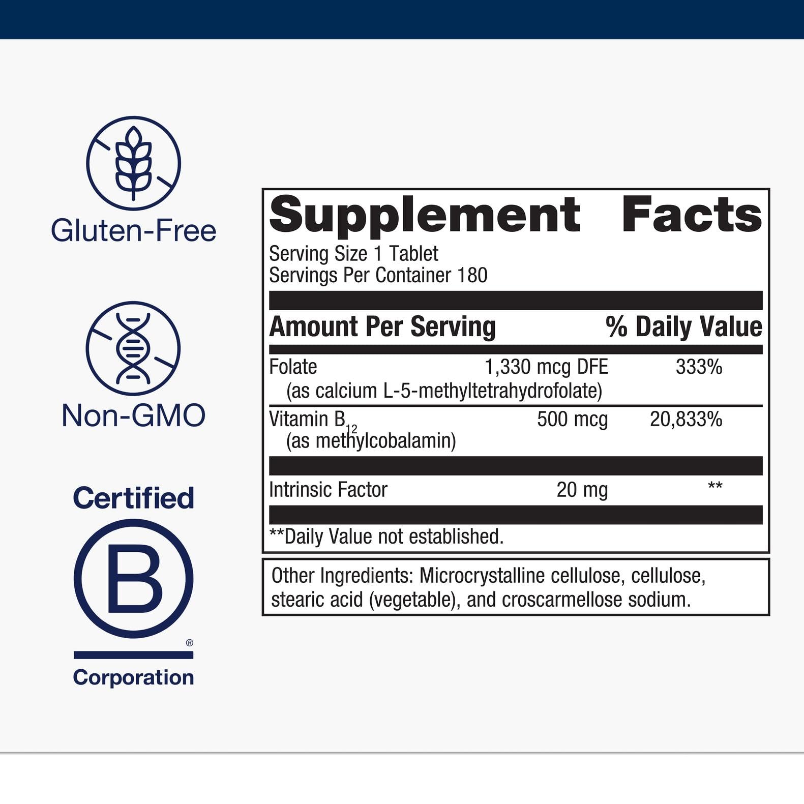 Close-up of Metagenics Intrinsi B12-Folate tablets for daily nutrient support.