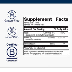 Close-up of Metagenics Intrinsi B12-Folate tablets for daily nutrient support.