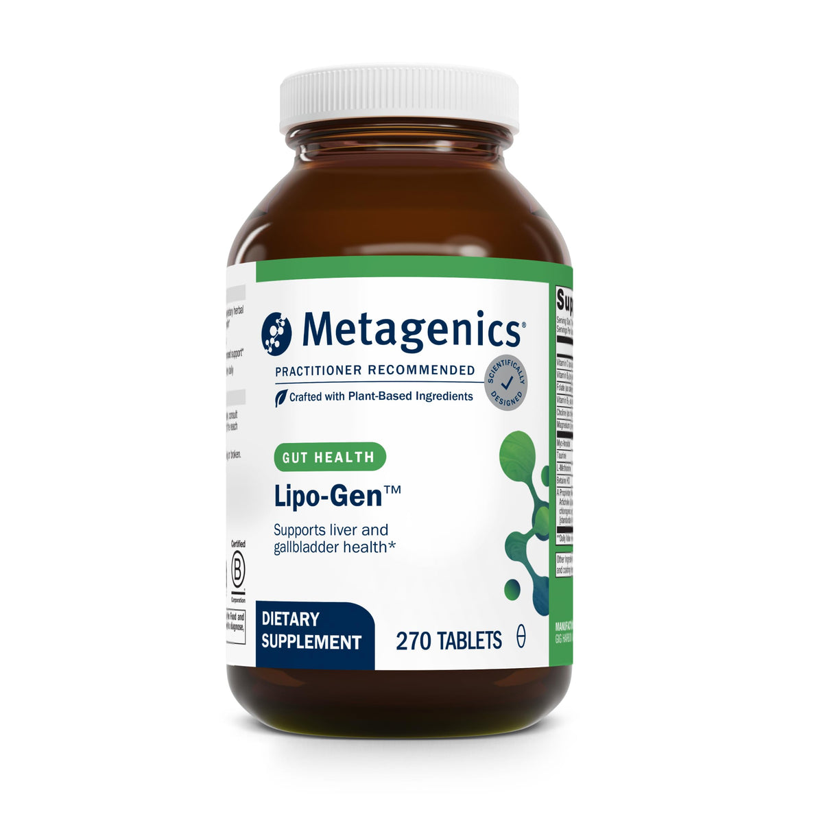 Metagenics Lipo-Gen bottle front view indicating lipotropic liver support.