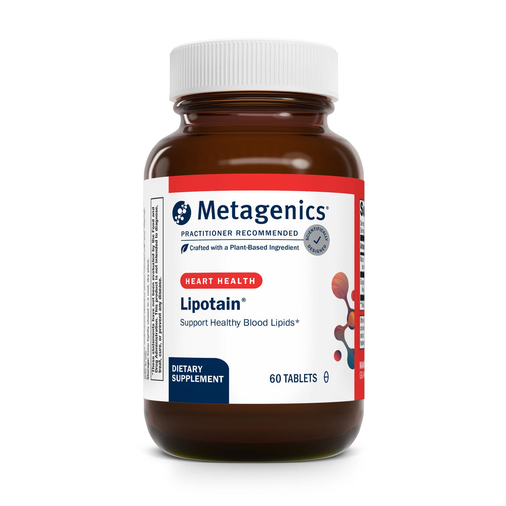 Metagenics Lipotain bottle showcasing non-flush niacin support for healthy lipids