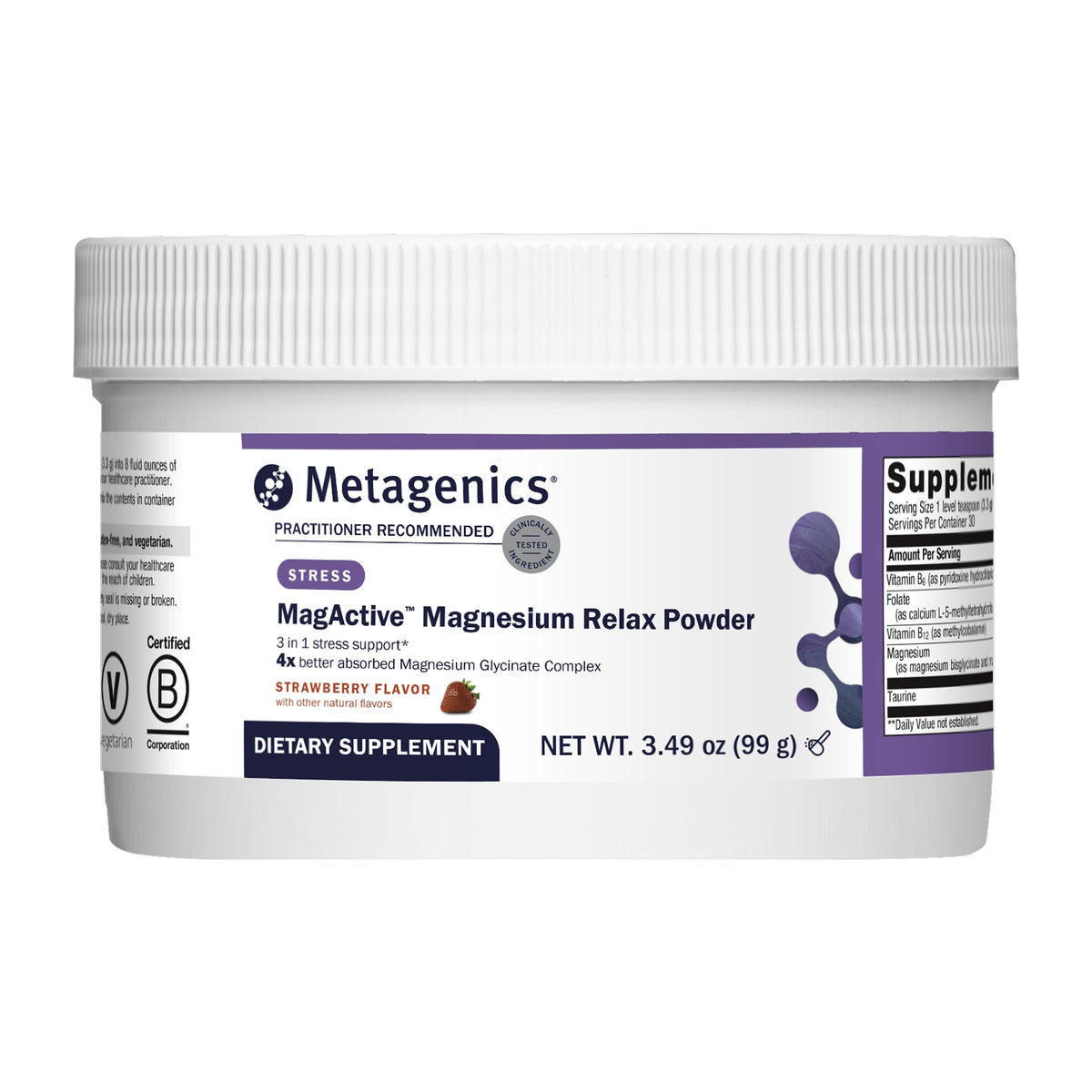 Metagenics MagActive Relax powder in package provides convenient calming support.