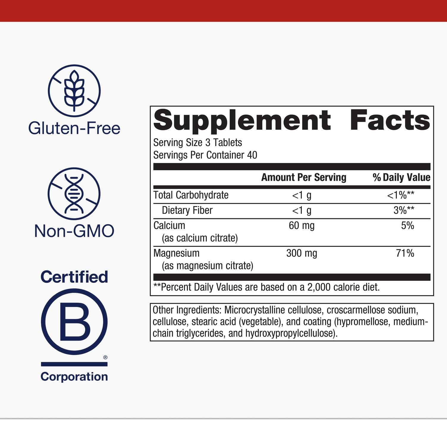 Metagenics Magnesium Citrate with Calcium chelated minerals on box side view.