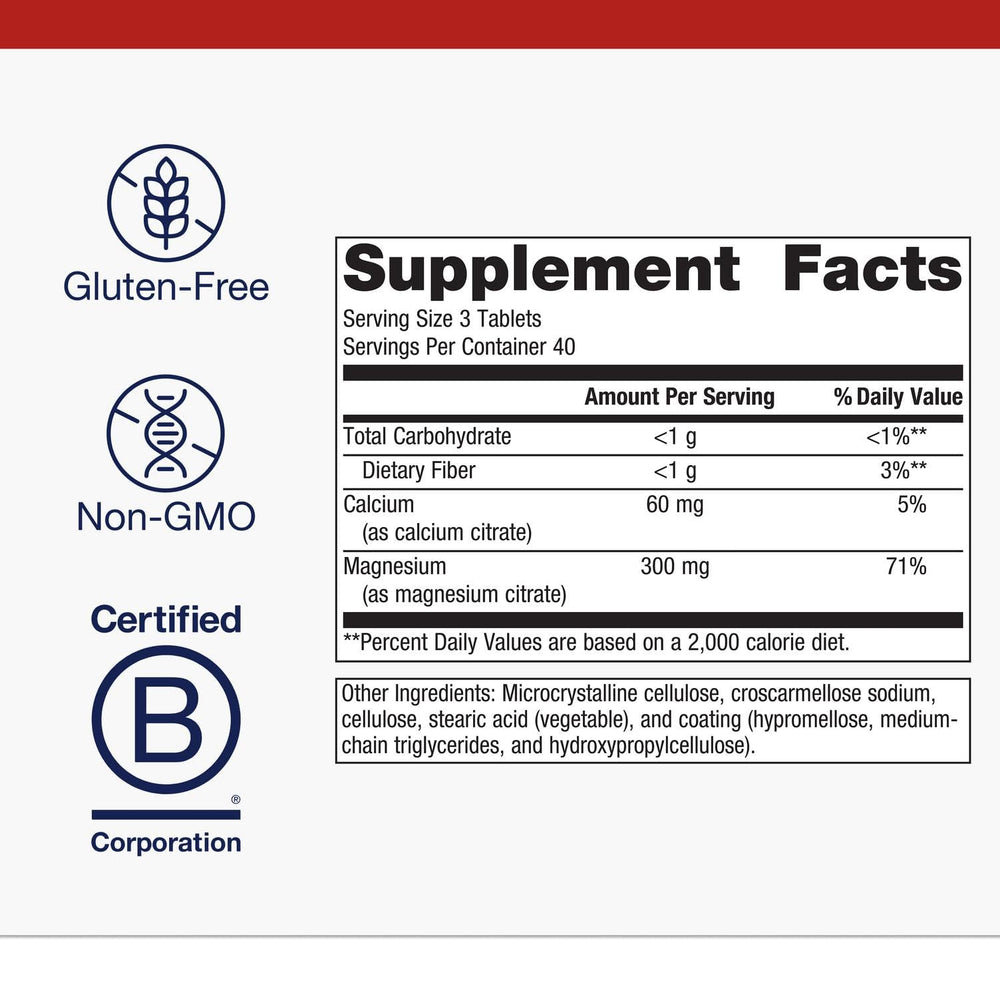 Metagenics Magnesium Citrate with Calcium chelated minerals on box side view.
