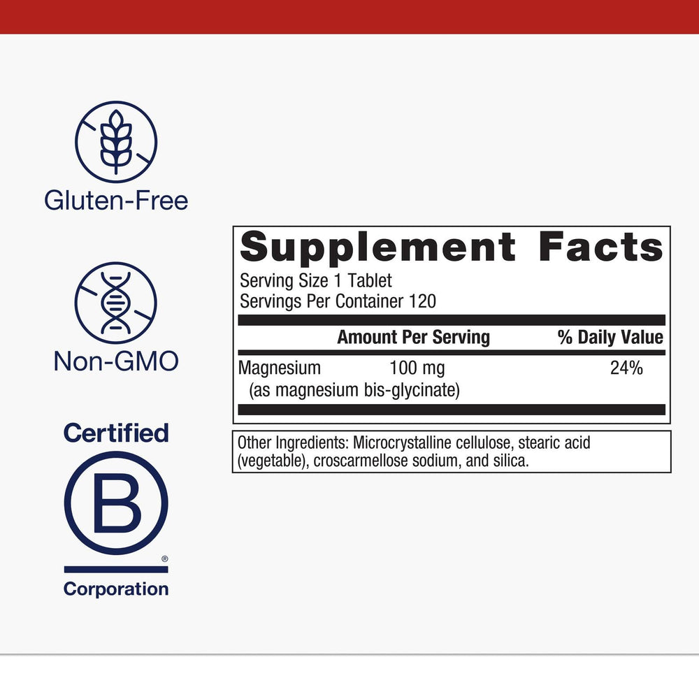 Close-up of Metagenics Magnesium Glycinate tablets highlighting gentle absorption