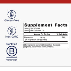 Close-up of Metagenics Magnesium Glycinate tablets highlighting gentle absorption