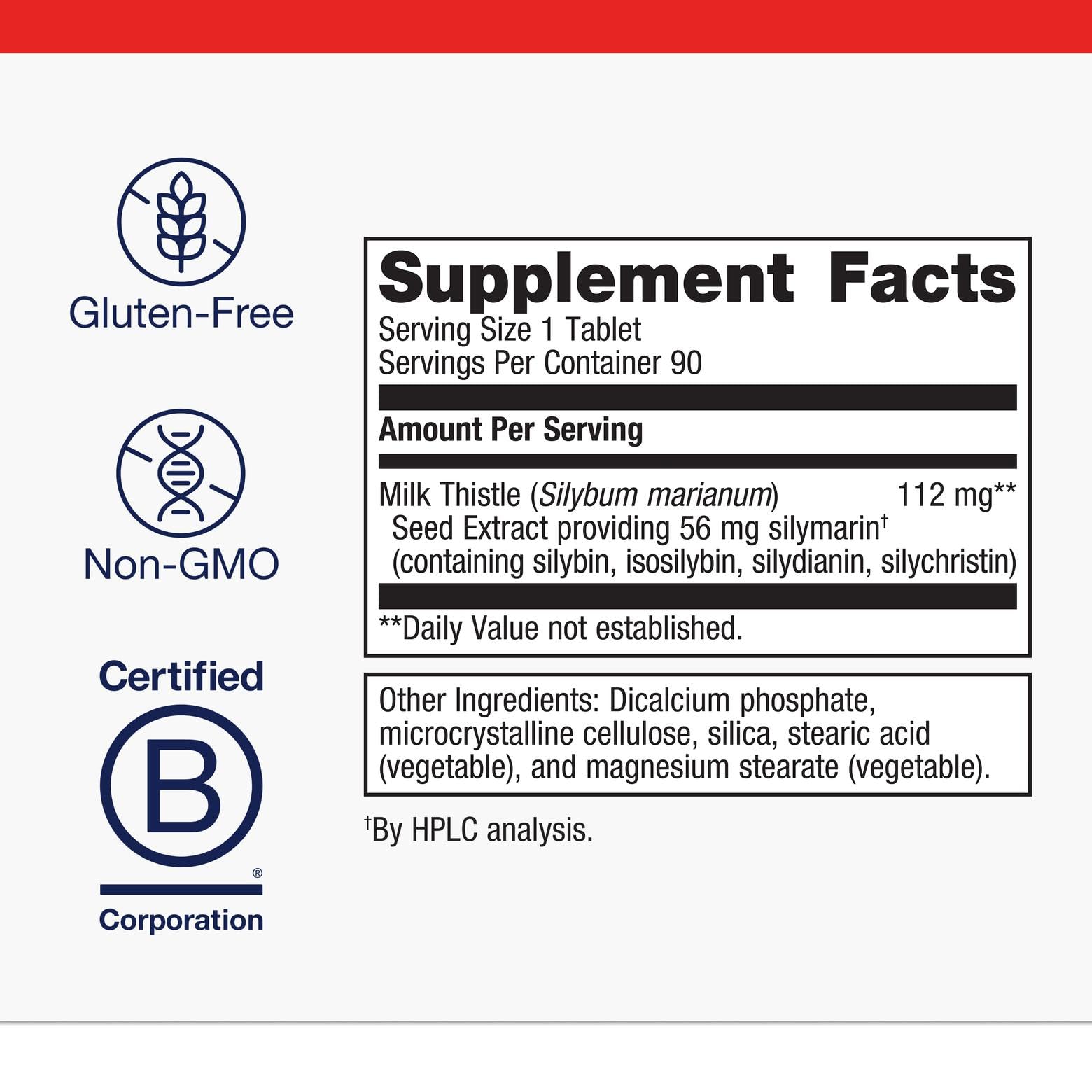 Metagenics Milk Thistle Extract label close-up highlighting antioxidant support.