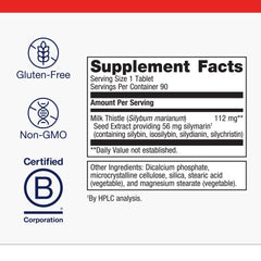 Metagenics Milk Thistle Extract label close-up highlighting antioxidant support.