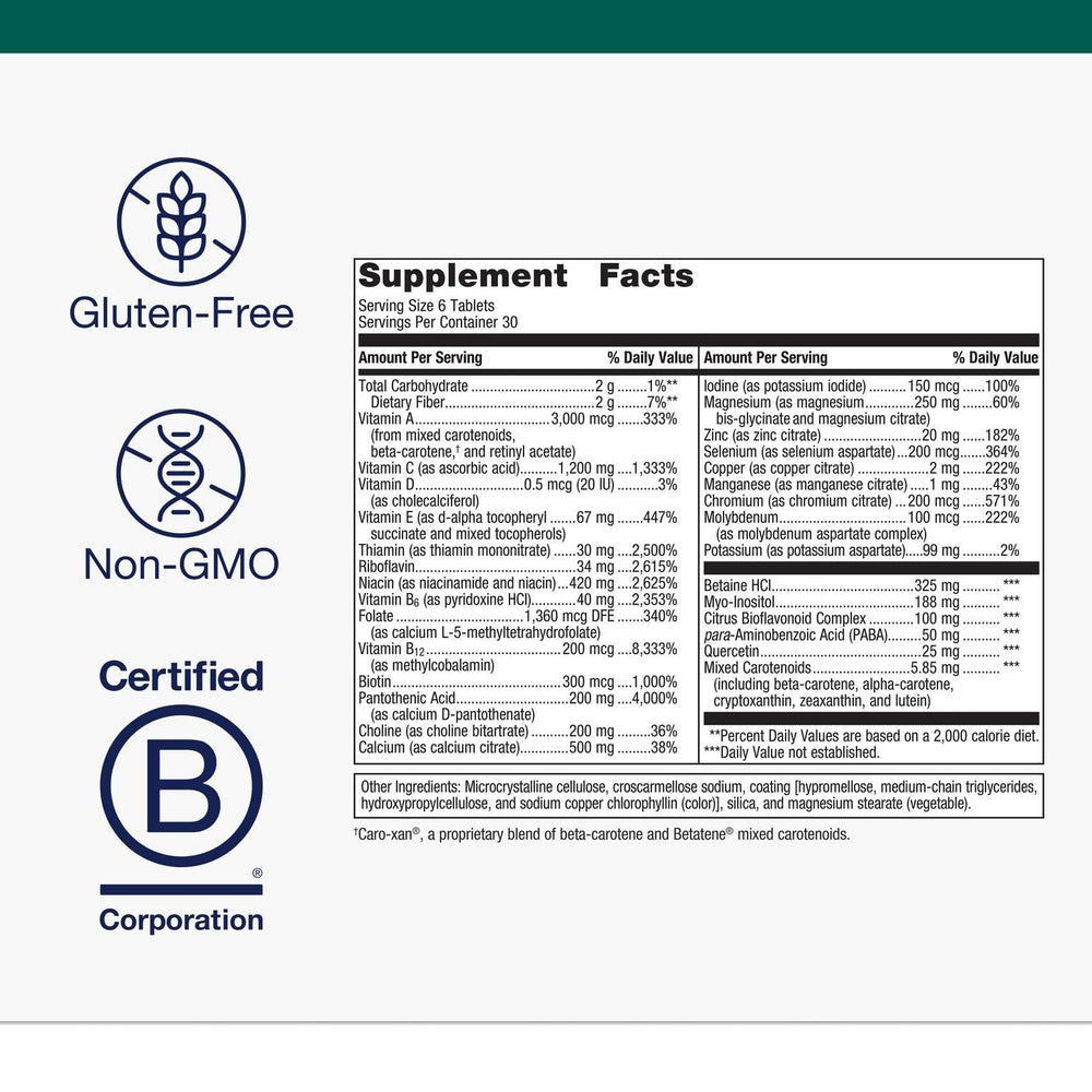 Metagenics Multigenics tablets close-up highlighting fast-dissolve formula for quick absorption.